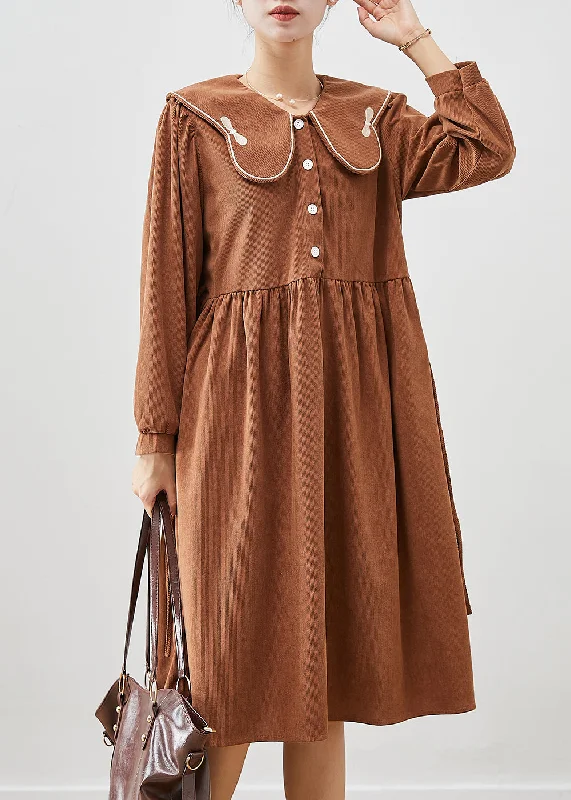 Casual Chocolate Oversized Butterfly Collar Corduroy Party Dress Fall Tunics Lace romantic Casual Chocolate Oversized Butterfly Collar Corduroy Party Dress Fall Tunics Lace romantic