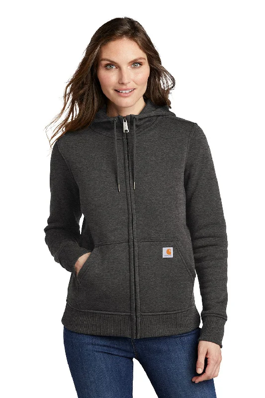 Carhartt Womens Clarksburg Full Zip Hooded Sweatshirt Hoodie - Heather Carbon Grey Hoodie with Zipper Versatile Modern Carhartt Womens Clarksburg Full Zip Hooded Sweatshirt Hoodie - Heather Carbon Grey Hoodie with Zipper Versatile Modern