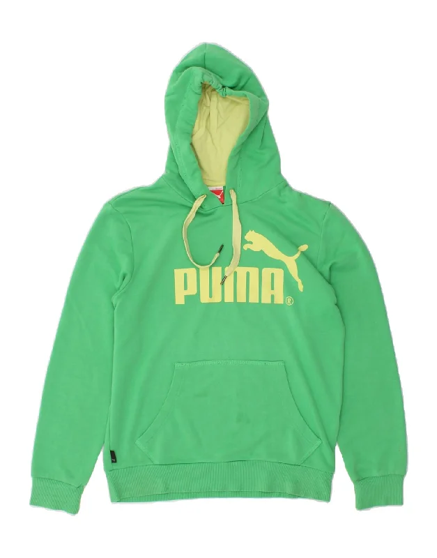 PUMA Mens Graphic Hoodie Jumper Small Green Cotton Hoodie with Sequins Glamorous Eye-catching PUMA Mens Graphic Hoodie Jumper Small Green Cotton Hoodie with Sequins Glamorous Eye-catching