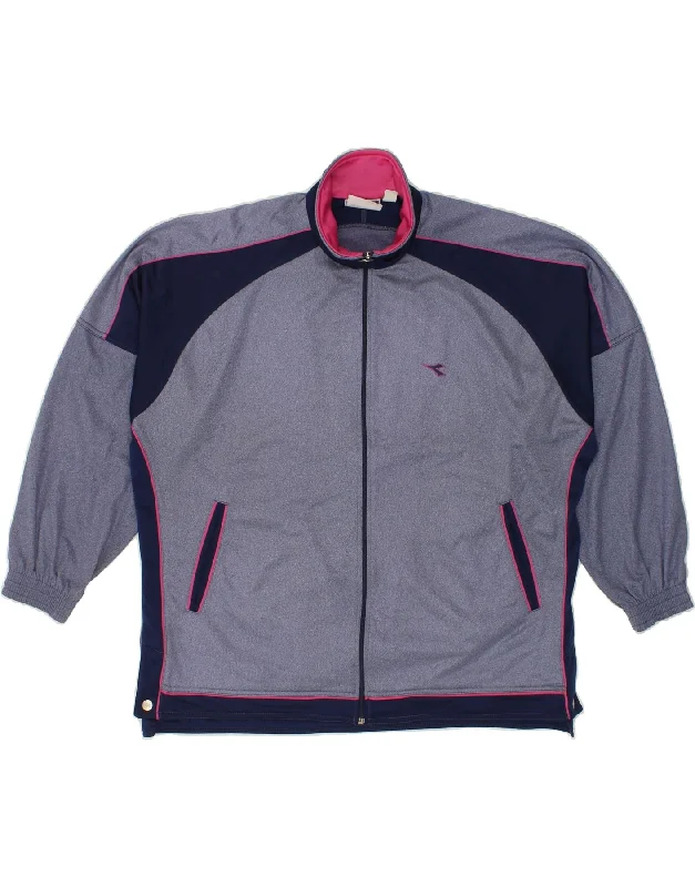 DIADORA Womens Tracksuit Top Jacket UK 14 Medium Blue Colourblock Wool Jacket Cashmere Jacket Tweed Jacket DIADORA Womens Tracksuit Top Jacket UK 14 Medium Blue Colourblock Wool Jacket Cashmere Jacket Tweed Jacket