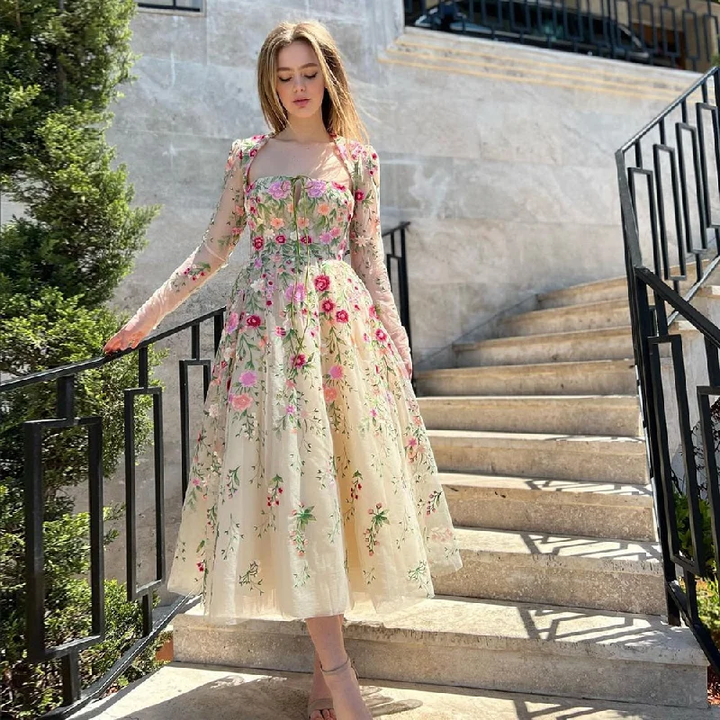 Garden Embroidery Short Evening Dress with Jacket SS232 Stand-Up Collar Roll-Neck Collar Turtle Neck Garden Embroidery Short Evening Dress with Jacket SS232 Stand-Up Collar Roll-Neck Collar Turtle Neck