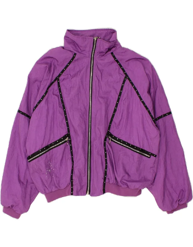 VINTAGE Womens Tracksuit Top Jacket UK 14 Large Purple Polyamide Print Jacket Jacquard Jacket Embroidered Jacket VINTAGE Womens Tracksuit Top Jacket UK 14 Large Purple Polyamide Print Jacket Jacquard Jacket Embroidered Jacket