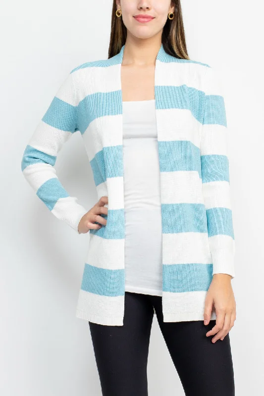 Cyrus Knits Open Front Long Sleeve Stripe Pattern Knit Cardigan Zippered Buttoned Snapped Cyrus Knits Open Front Long Sleeve Stripe Pattern Knit Cardigan Zippered Buttoned Snapped