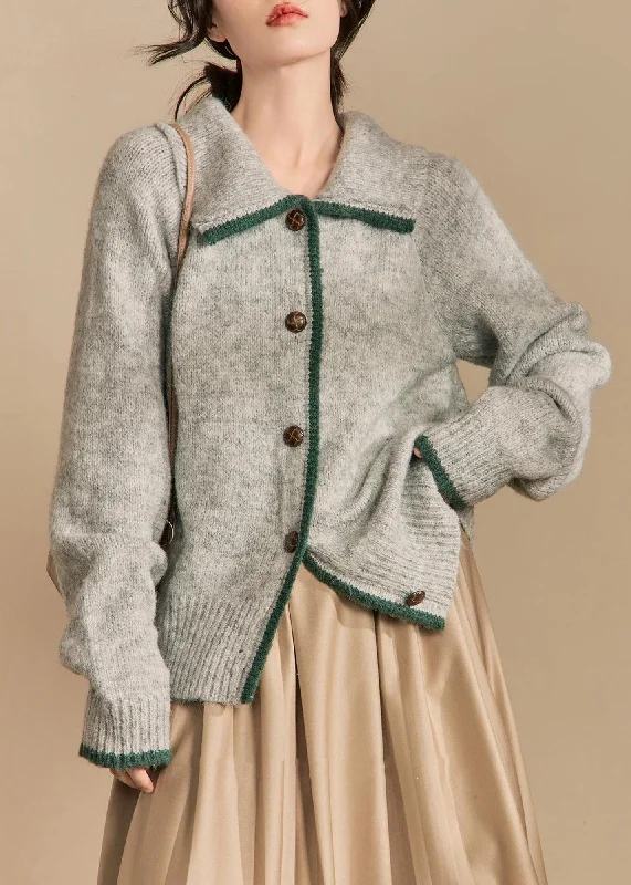 French Grey Peter Pan Collar Button Knit Cardigan Winter Mesh Fabric Canvas Fabric Denim Fabric French Grey Peter Pan Collar Button Knit Cardigan Winter Mesh Fabric Canvas Fabric Denim Fabric