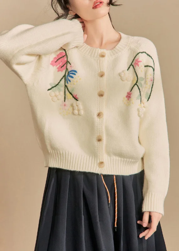 Handmade Beige Embroidered Button Knit Cardigans Winter Fleece Fabric Down Fabric Feather Fabric Handmade Beige Embroidered Button Knit Cardigans Winter Fleece Fabric Down Fabric Feather Fabric